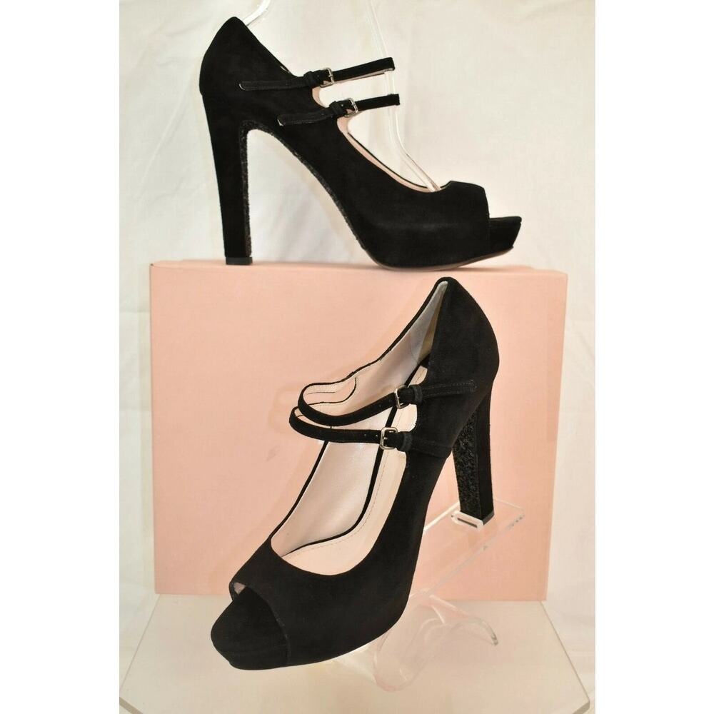 MIU MIU PRADA 5KP235 BLACK SUEDE OPEN TOE GLITTER SOLE HEEL PUMPS 41 $690